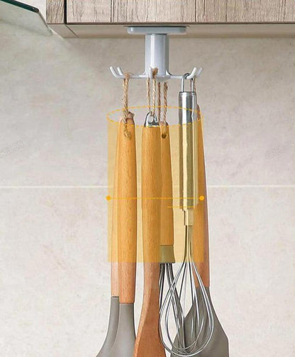 Under-Counter Rotating Kitchen Utensil Storage 6-Hook Organizer