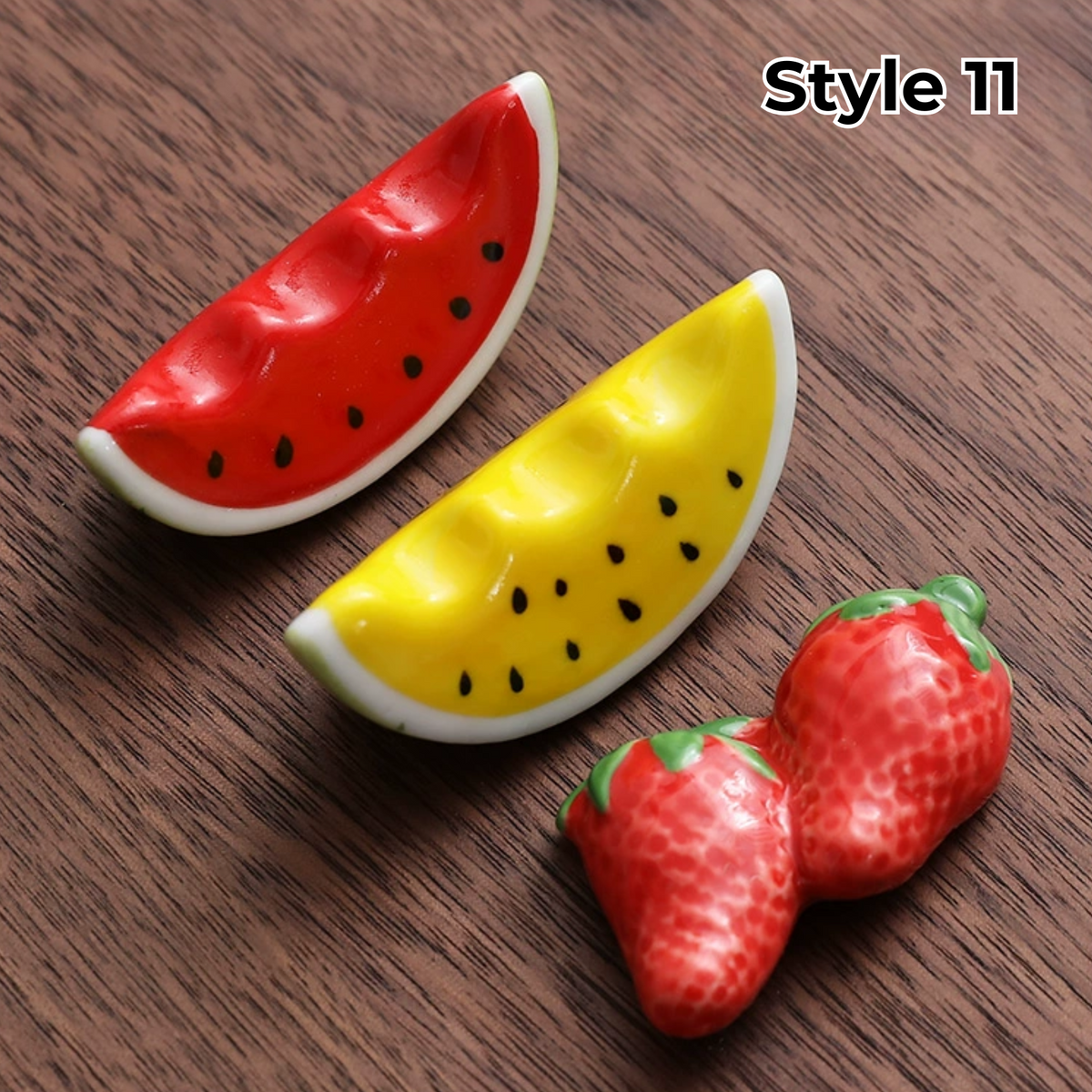 Porcelain Utensil Holders with Animal and Fruit Designs for Asian Dining – Set of 3 Decorative Tabletop Rests
