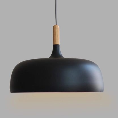 Hanging Ceiling Fixture Metal Wood 12.6 Inch Black Island Dining Kitchen Minimalist Modern Japandi Style Overhead Drop Lamp E27 Socket