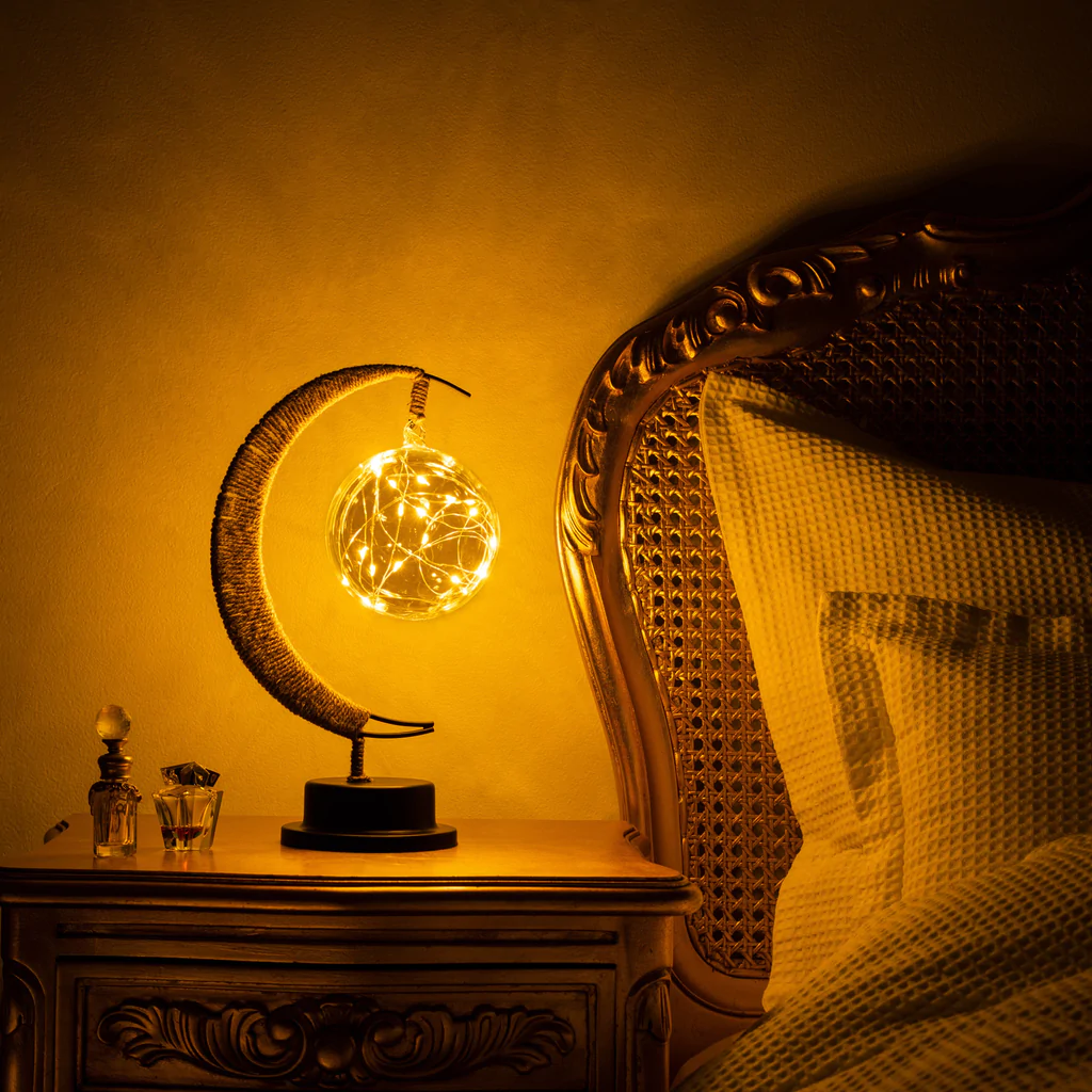 3D Printed Moon Sphere Table Lamp with Realistic Crater Details, Battery-Powered Ambient Night Light for Bedroom, Nursery, Living Room Decor
