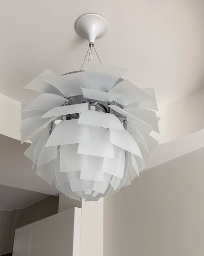 Sculptural Metal Shade Hanging Fixture 20 in Adjustable Height Overhead Lighting for Dining Room Kitchen Island Entryway Warm Glow Installat
