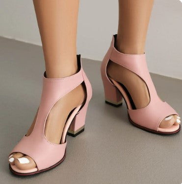 Women's Block Heel Strappy Sandals Open Toe Cutout Design Zip-Back for Summer Weddings Black Pink White Red Beige Sizes US 5-10