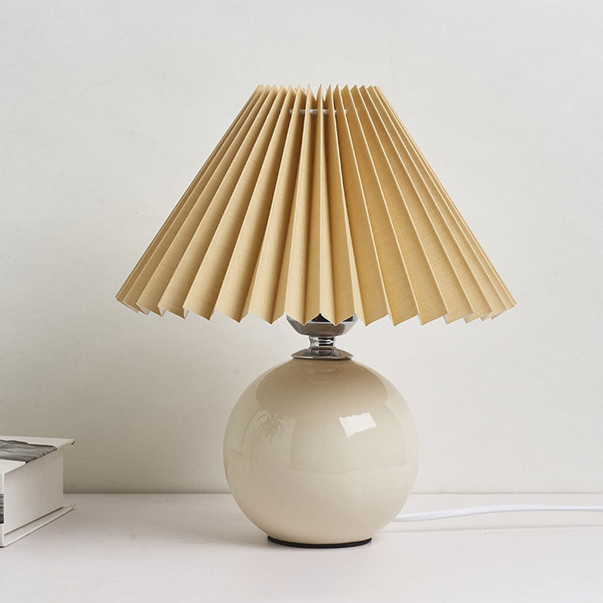 Ceramic Accent Lamp with Fabric Shade 11x9.5 in E26 Socket for Nightstand Desk Study Room Reading Light Modern Home Decor