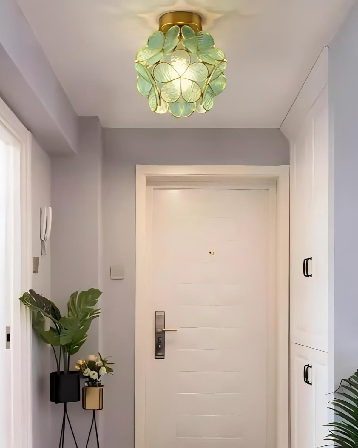 Floral Flush Mount LED Light Fixture 8-Inch Gold Accent Acrylic Ceiling Lamp for Bedroom Hallway Entryway Small Rooms Modern Classic Decor I
