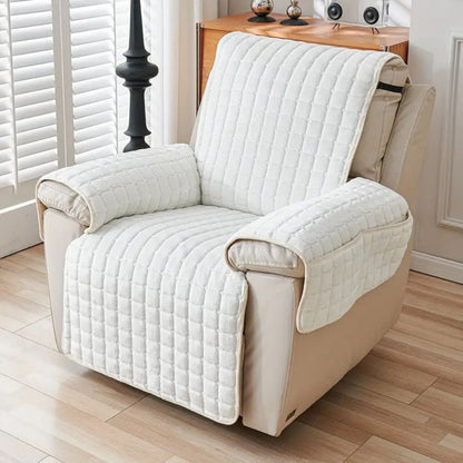 Quilted Recliner Slipcover with Storage Pocket – Microfiber Furniture Protector for Living Room, Family Room & Den – Anti-Slip Chair Cover