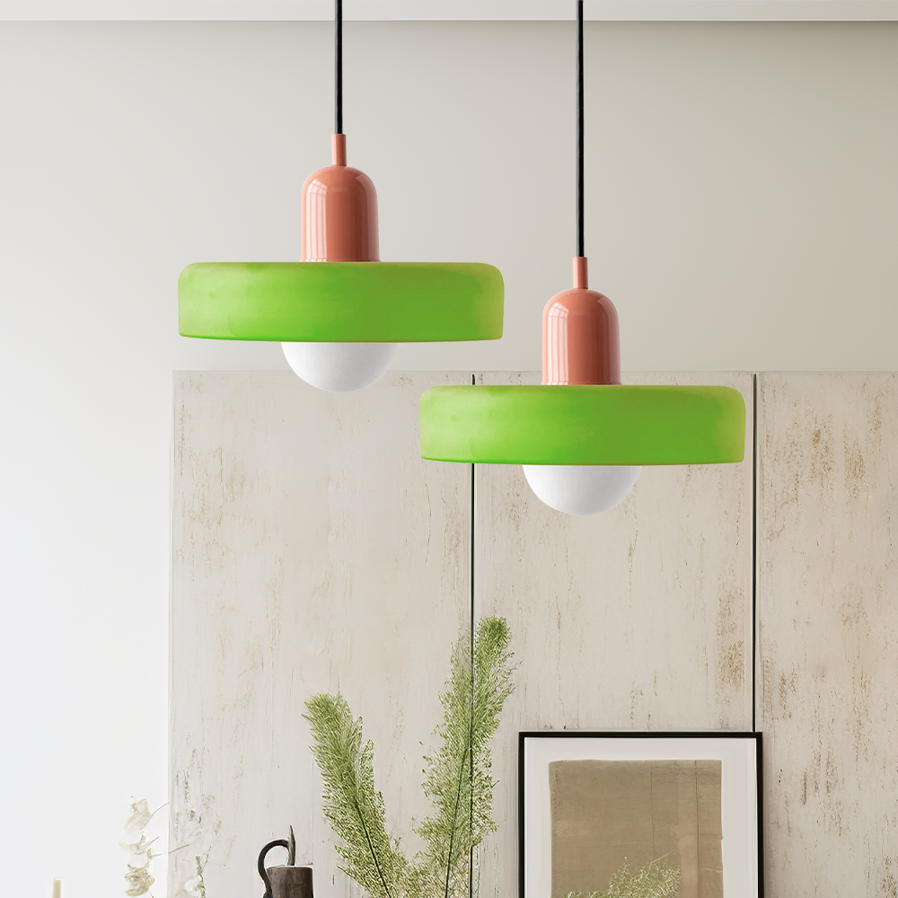 Glass Disc Pendant Light with Adjustable Cord – Modern Ceiling Fixture for Dining Room, Kitchen Island & Living Room