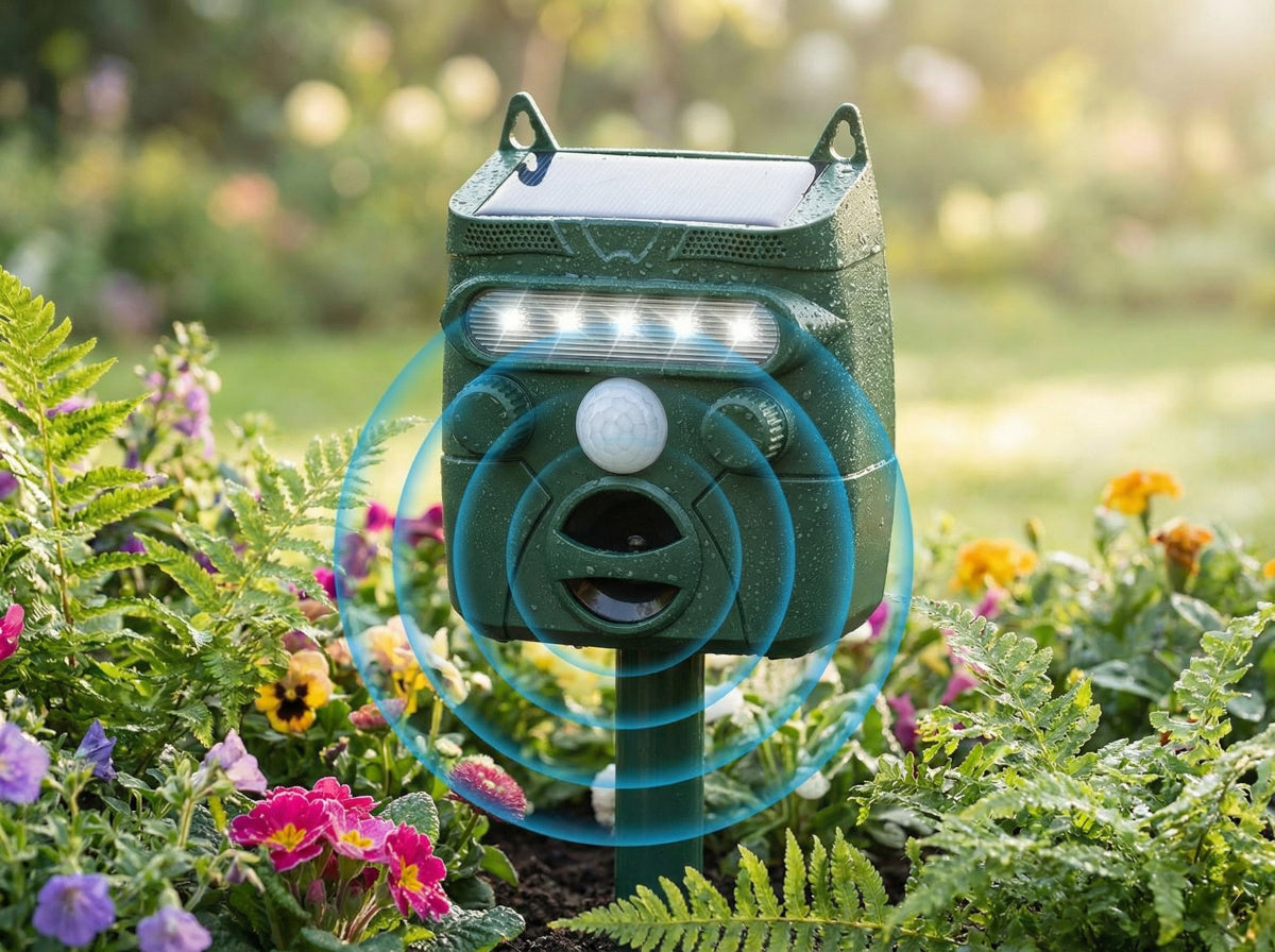 Ortekor Ultrasonic Deer Repeller | Motion-Activated Device with LED Strobe | Humane Protection for Your Garden