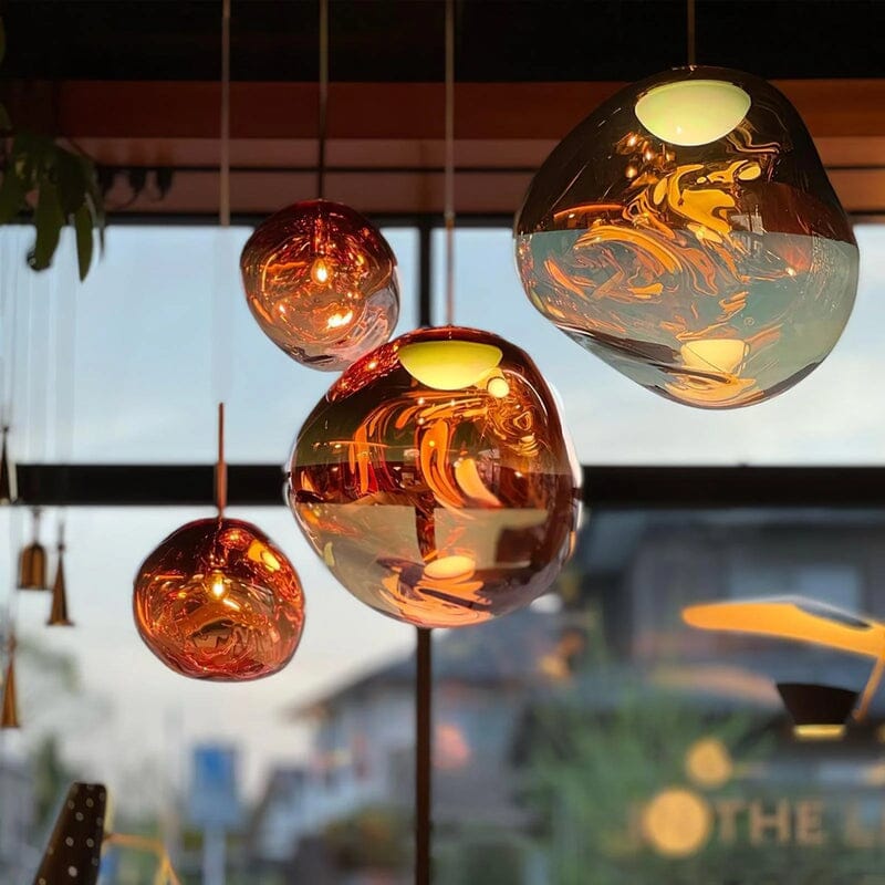 Reflective Globe Hanging Light Fixture Adjustable Height E27 Socket for Kitchens Dining Rooms | Modern Orb Ceiling Lamp Chrome Gold Glass