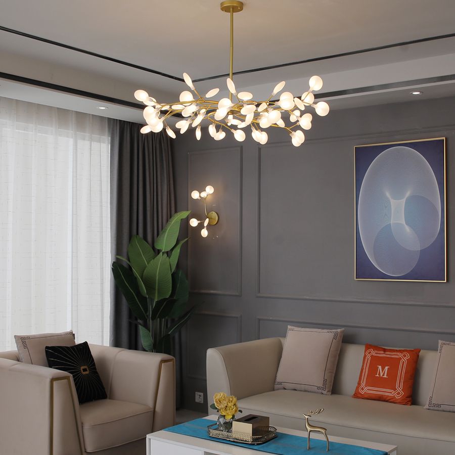 Branching Tree Multi-Light Pendant with Glass Globes for Dining Room & Living Room – Adjustable Hardwire Chandelier