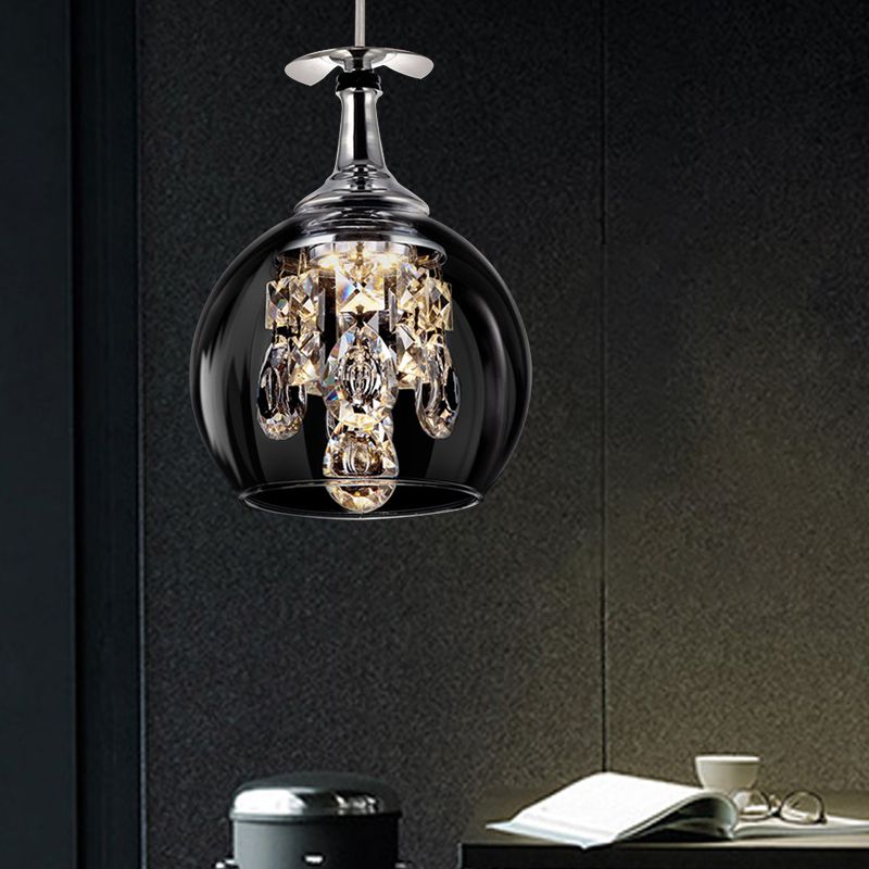 Crystal Drop Hanging Light Fixture for Dining Room Kitchen Island Bedroom | Wine Glass Shape Metal Frame | Indoor Ceiling Lamp | Adjustable