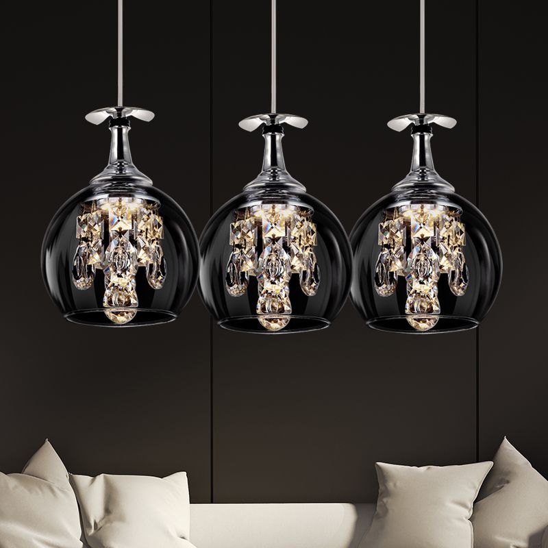 Crystal Drop Hanging Light Fixture for Dining Room Kitchen Island Bedroom | Wine Glass Shape Metal Frame | Indoor Ceiling Lamp | Adjustable