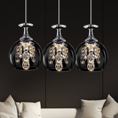 Crystal Drop Hanging Light Fixture for Dining Room Kitchen Island Bedroom | Wine Glass Shape Metal Frame | Indoor Ceiling Lamp | Adjustable