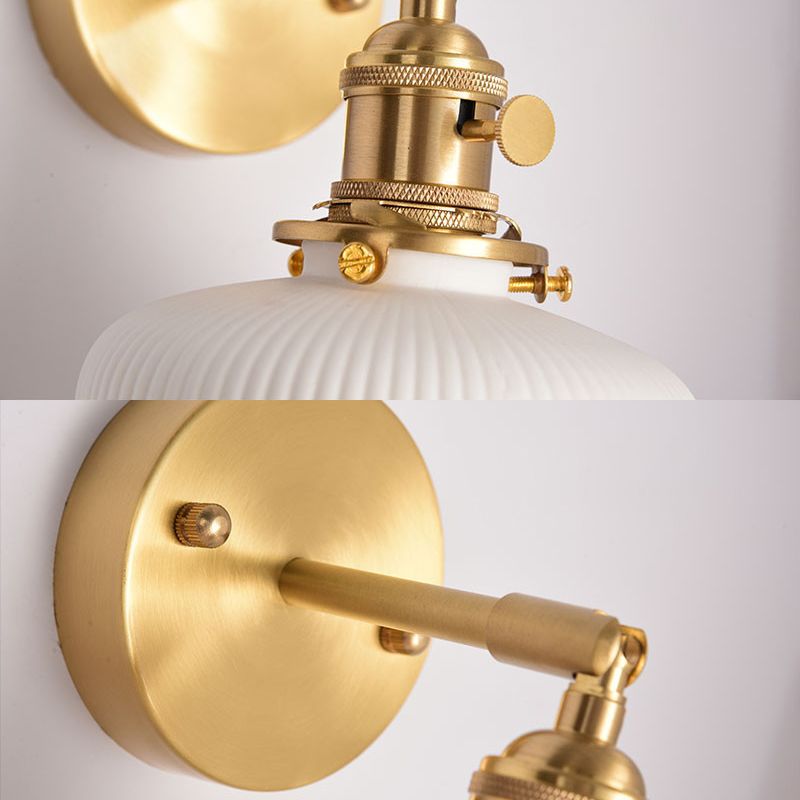 Ceramic Wall Sconce with Geometric Metal Mount – White Hardwired Fixture for Bedroom, Hallway & Bath