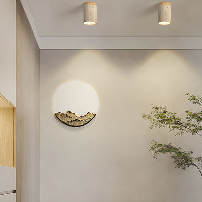 Flush Mount Stone & Wood Light Fixture 10 in Round Natural Beige for Low Ceilings Bedroom Entryway Cozy Overhead Lighting E26 Base