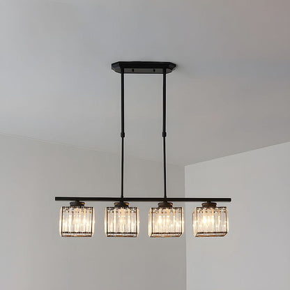 Hanging Fixture with Clear Glass Globes – 3 or 4 Bulb Multi-Head Suspension – Height Adjustable 14-28 in – Black or Gold Metal Frame for Kit