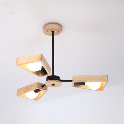 Sputnik Chandelier with Wood Accents - Mid-Century Modern Ceiling Light for Living Room & Dining Room - Geometric Metal Frame Design