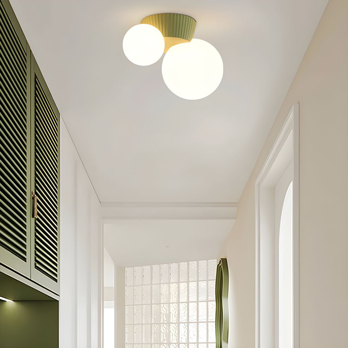 Modern Dual-Globe Flush Mount Light Fixture Green 8.5 Inch Resin for Bedrooms Entryways Small Rooms G9 Compatible Indoor Overhead Lighting