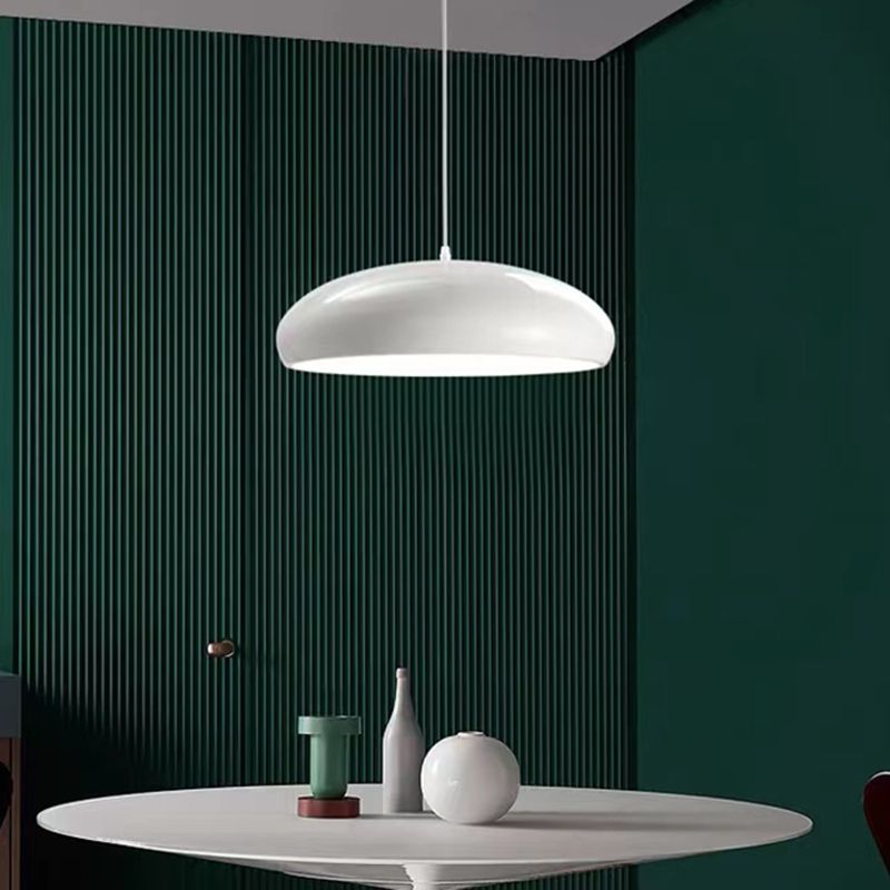 Metal Dome Pendant Light for Dining Room & Kitchen Island, Adjustable Hanging Ceiling Fixture with Curved Shade, Modern LED Bulb