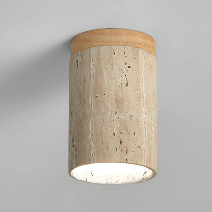 Flush Mount Stone & Wood Light Fixture 10 in Round Natural Beige for Low Ceilings Bedroom Entryway Cozy Overhead Lighting E26 Base