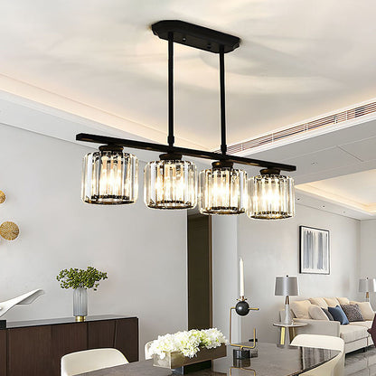 Hanging Fixture with Clear Glass Globes – 3 or 4 Bulb Multi-Head Suspension – Height Adjustable 14-28 in – Black or Gold Metal Frame for Kit