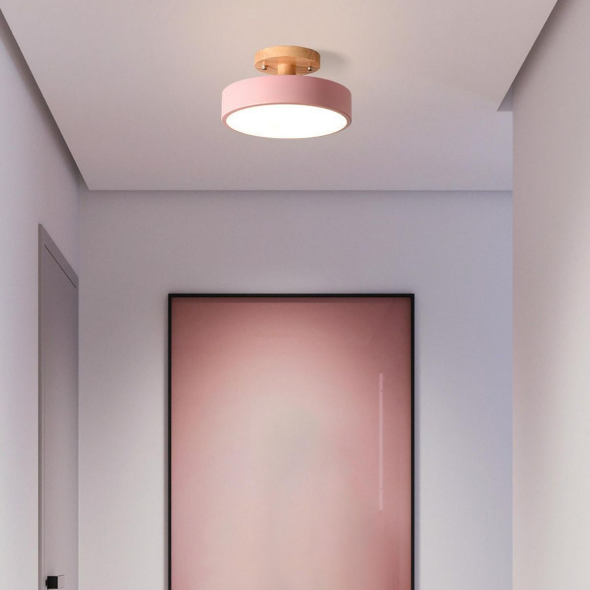 Flush Mount LED Light Fixture Wood Metal 12W for Bedroom Hallway Living Room Scandinavian Style Minimalist Low Profile Integrated Bulb Soft