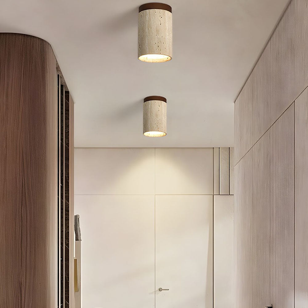 Flush Mount Stone & Wood Light Fixture 10 in Round Natural Beige for Low Ceilings Bedroom Entryway Cozy Overhead Lighting E26 Base