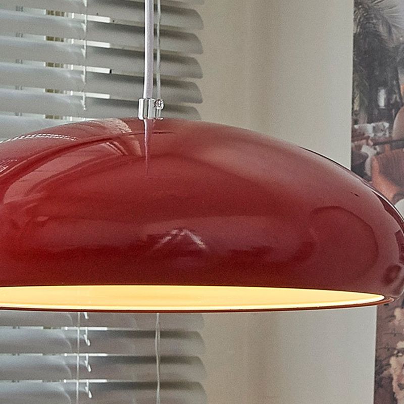 Metal Dome Pendant Light for Dining Room & Kitchen Island, Adjustable Hanging Ceiling Fixture with Curved Shade, Modern LED Bulb