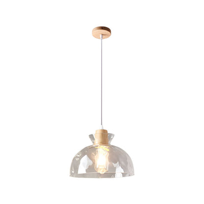 Wood & Glass Drop Light for Counter | Adjustable Height Cord Fixture with Clear Textured Shade | Nordic Style
