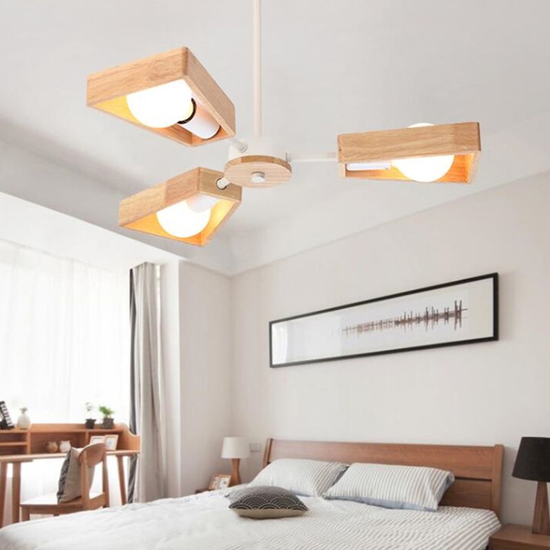 Sputnik Chandelier with Wood Accents - Mid-Century Modern Ceiling Light for Living Room & Dining Room - Geometric Metal Frame Design