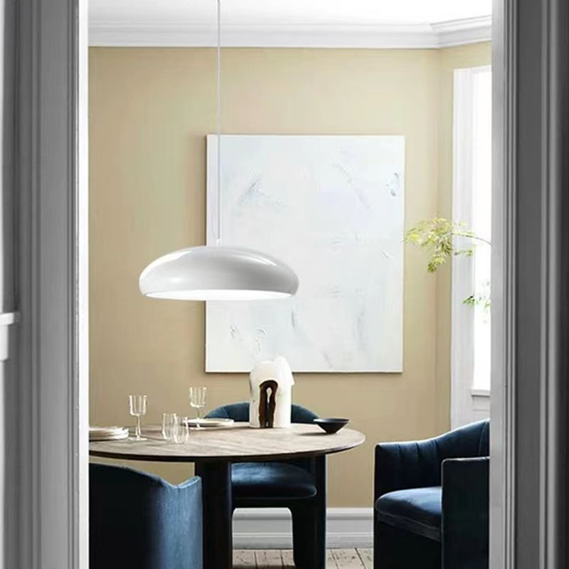 Metal Dome Pendant Light for Dining Room & Kitchen Island, Adjustable Hanging Ceiling Fixture with Curved Shade, Modern LED Bulb
