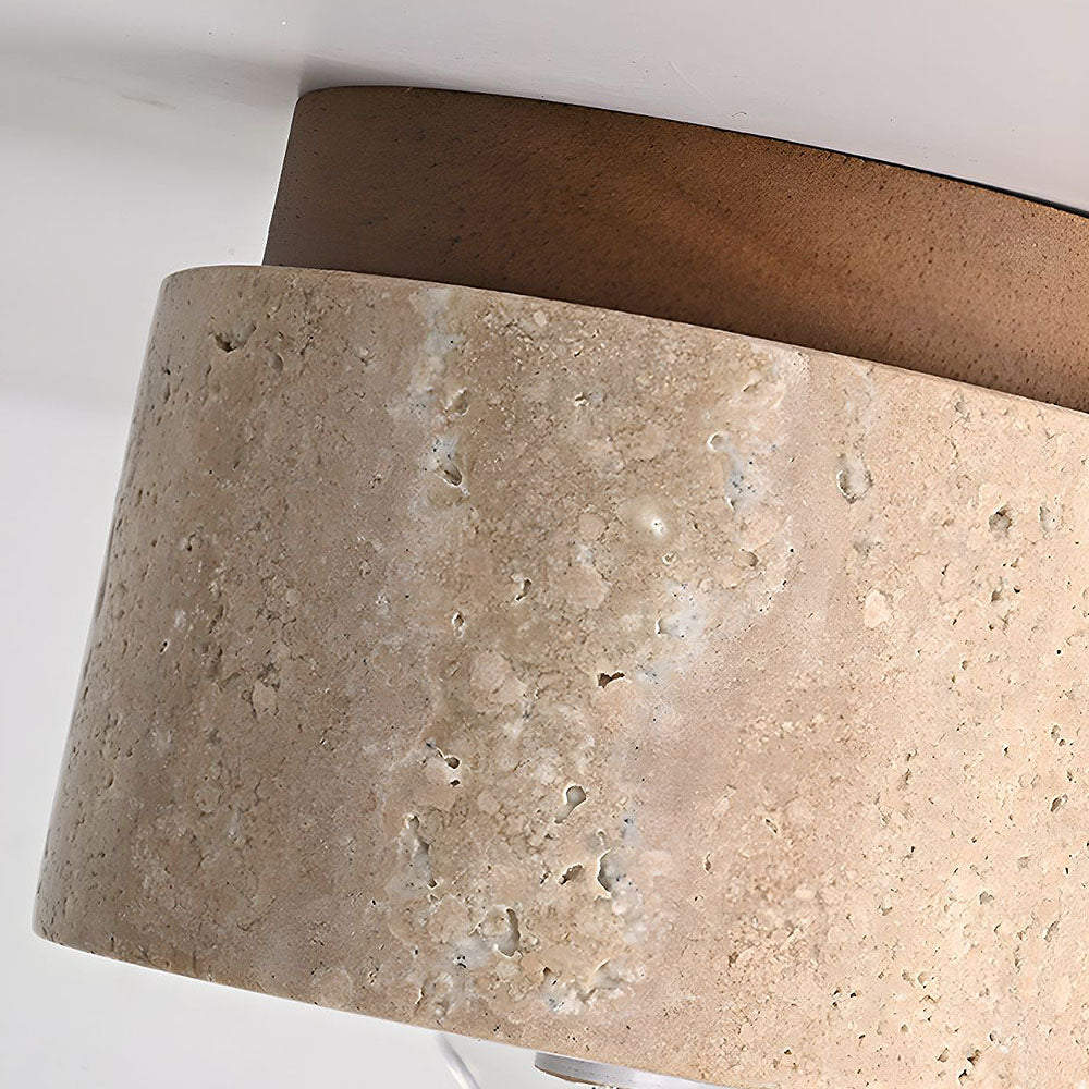Flush Mount Stone & Wood Light Fixture 10 in Round Natural Beige for Low Ceilings Bedroom Entryway Cozy Overhead Lighting E26 Base