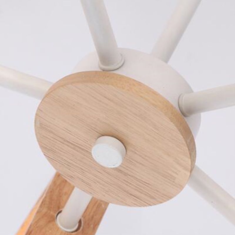 Sputnik Chandelier with Wood Accents - Mid-Century Modern Ceiling Light for Living Room & Dining Room - Geometric Metal Frame Design