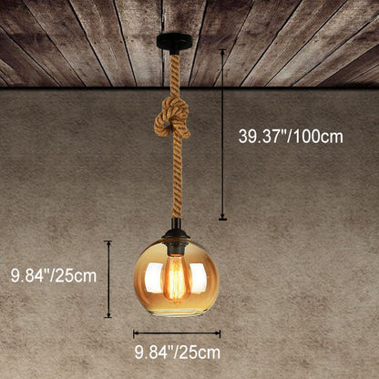 Hanging Ceiling Light Fixture Glass Shade Rope Accent E26 Socket Adjustable Height for Entryway Bedroom Living Space Contemporary Farmhouse