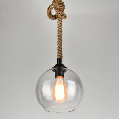 Hanging Ceiling Light Fixture Glass Shade Rope Accent E26 Socket Adjustable Height for Entryway Bedroom Living Space Contemporary Farmhouse