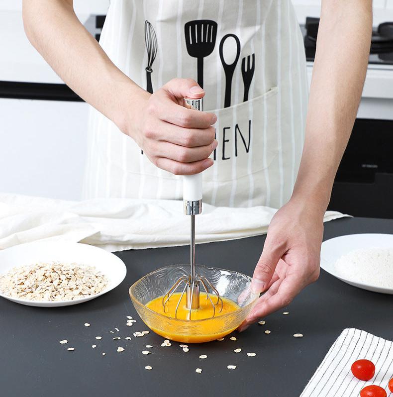 Rotary Hand Whisk for Eggs Cream Batter Kitchen Semi-Automatic Push Mixer for Baking Cooking Home Chef Tool