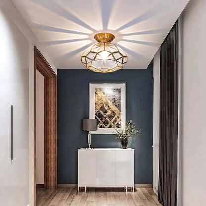 Copper Flush-Mount LED Ceiling Light Fixture for Hallways, Entryways, Bedrooms – Single-Lamp Minimalist Design with E27 Socket