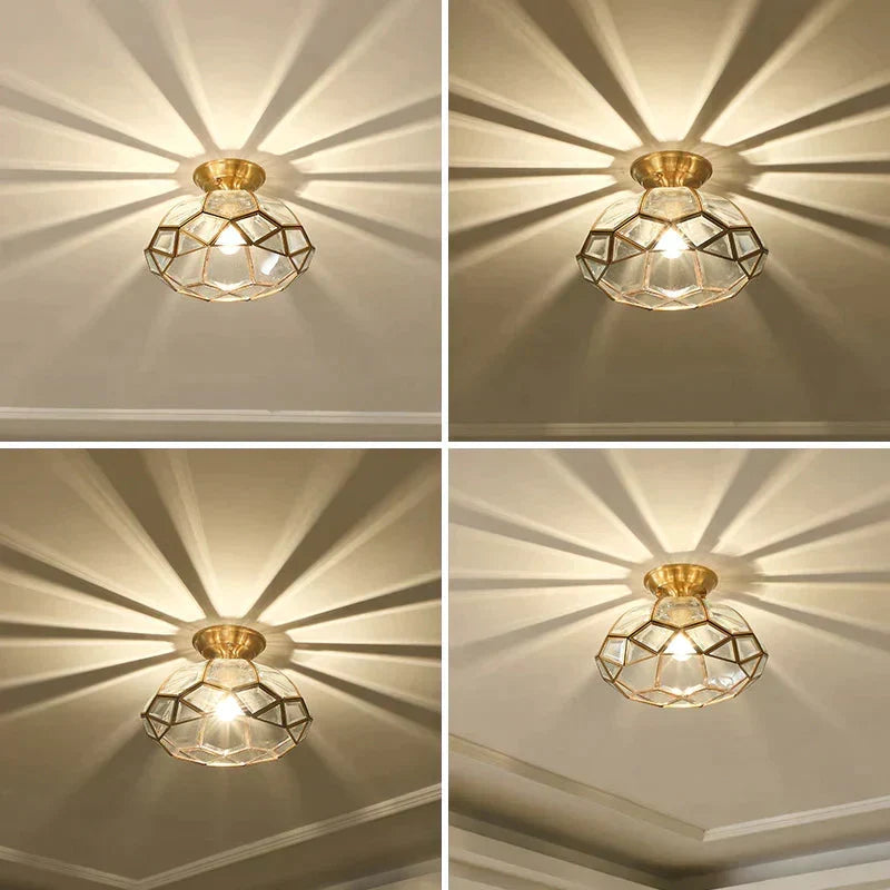 Copper Flush-Mount LED Ceiling Light Fixture for Hallways, Entryways, Bedrooms – Single-Lamp Minimalist Design with E27 Socket