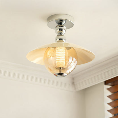 Flush Mount Glass Dome Ceiling Light 12 Inch Warm LED for Foyer Hallway Entry Corridor Modern Home 2700K 420 Lumens