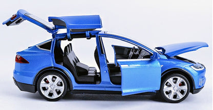Diecast Toy Car, Tesla Model X Pull Back Car with Sound and Light, 1:32 Scale Toy Vehicle for Kids Ages 3-6