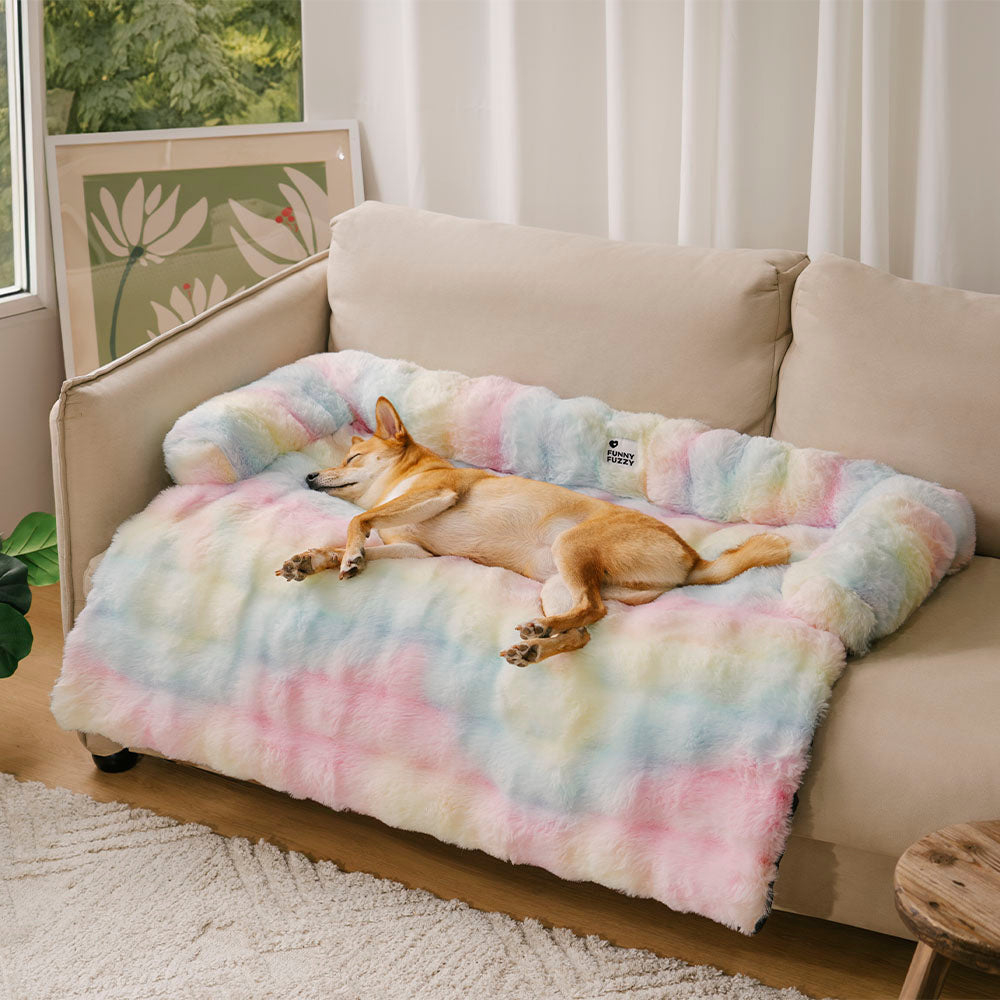 Ultra-Plush Pet Couch Cover & Cushion Mat for Dogs and Cats - Washable Non-Slip Furniture Protector Throw Blanket with Deep Pile Faux Fur