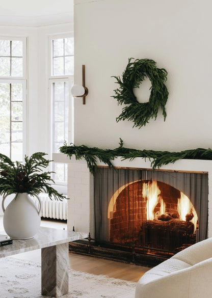 Bendable Evergreen Pine Garland - Realistic Needles, Dense Foliage, Customizable Shape for Mantel, Banister & Door Decor, 4-9 ft