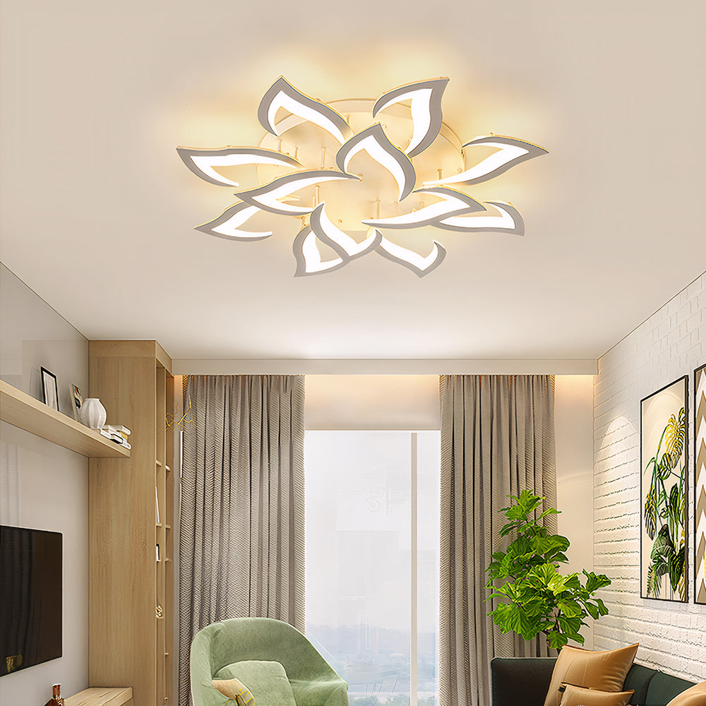 LED Flush Mount Light Fixture with Floral Layered Design for Bedroom, Entryway & Living Spaces | 22 in Black Metal Modern Low Profile Ambien