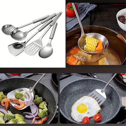 Kitchen Utensil Set Stainless Steel 5-Piece Kit Spatula Ladle Skimmer Tools Heat Resistant Professional Chef Cookware for Home Restaurant