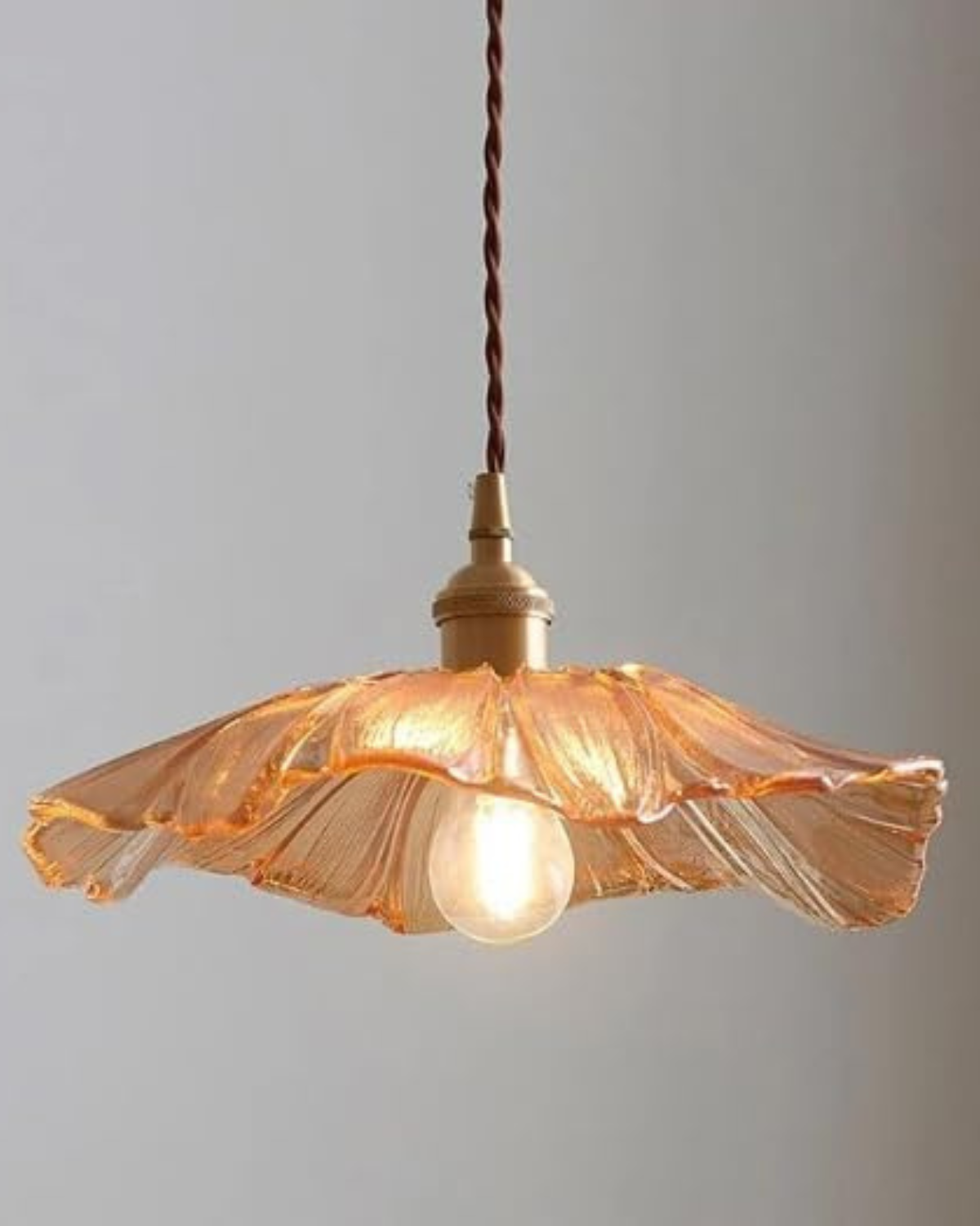 Glass Pendant Light with Brass Socket and Organic Petal Shape for Dining Room and Living Space