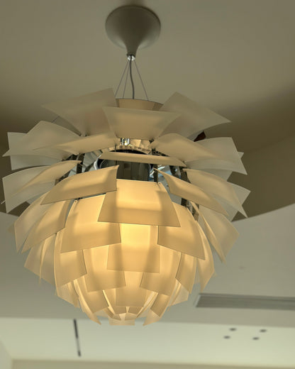 Sculptural Metal Shade Hanging Fixture 20 in Adjustable Height Overhead Lighting for Dining Room Kitchen Island Entryway Warm Glow Installat