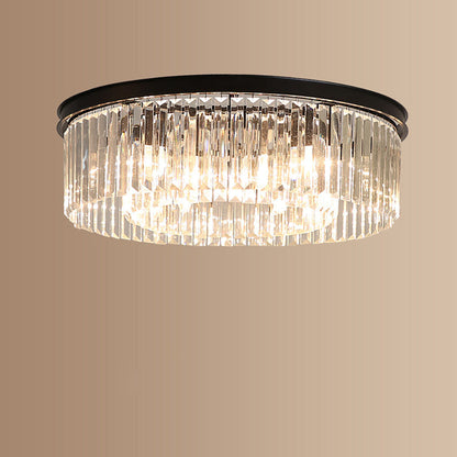 Flush Mount Fixture with Sparkling Accents 16 Inch Brushed Brass Metal Frame Crystal Drops for Entryway Dining Room Bedroom Den Four Bulb So