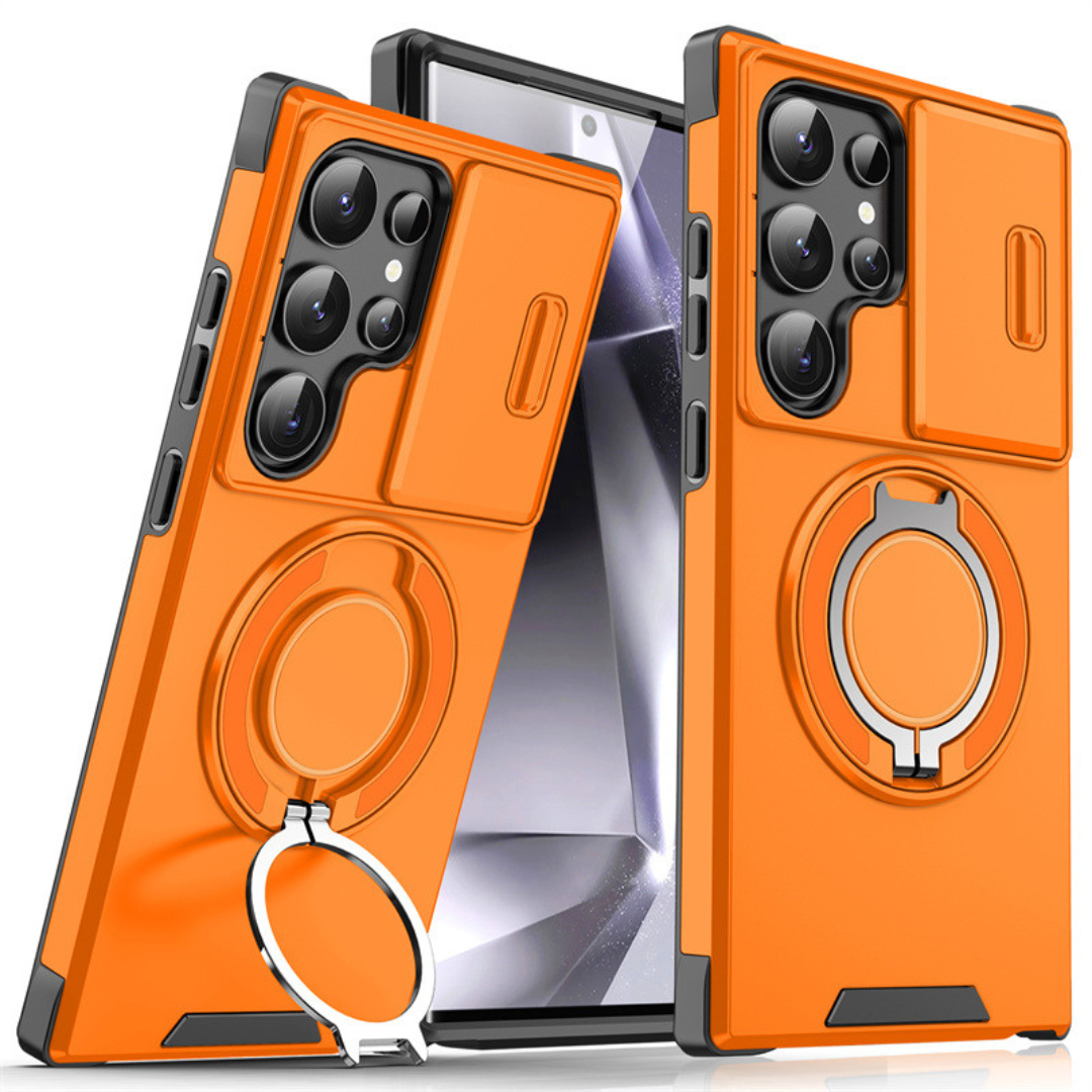 Magnetic Phone Case with Sliding Camera Cover & Kickstand Ring for Samsung Galaxy S-Series | MagSafe Compatible Protective Bumper Shell