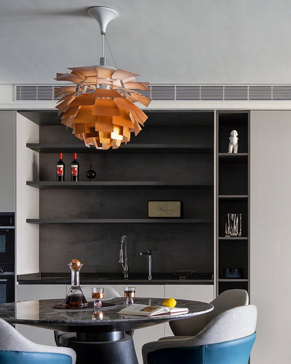 Layered Metal Fixture 19 in Wide Warm White E27 Socket Adjustable Height Kitchen Island Dining Room Cord Suspended Overhead Lighting Texture