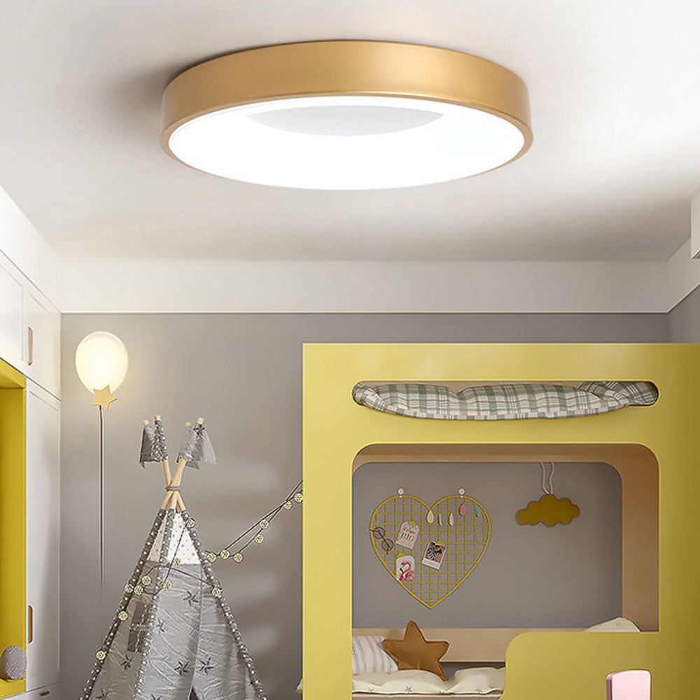 Round Flush Mount LED Fixture Iron Acrylic Low Profile for Bedroom Hallway Living Room Kitchen Dining Room Modern Minimalist Slim Design