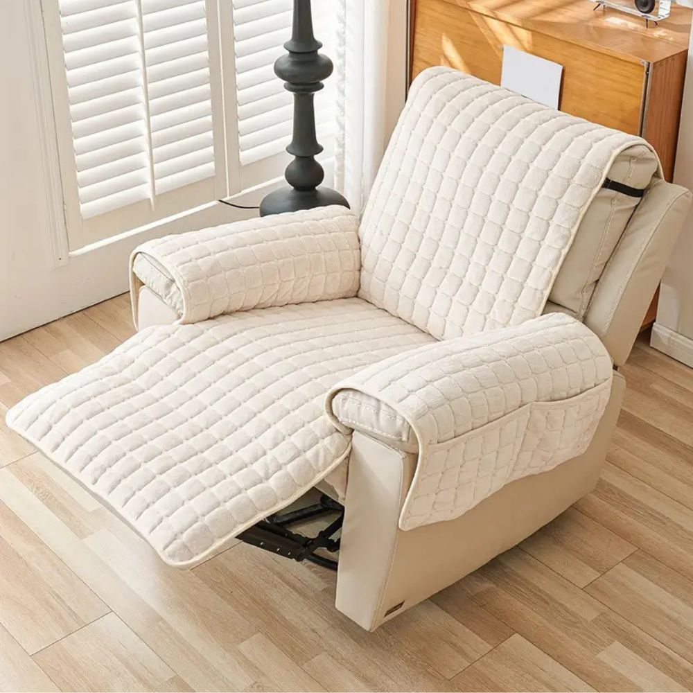 Quilted Recliner Slipcover with Storage Pocket – Microfiber Furniture Protector for Living Room, Family Room & Den – Anti-Slip Chair Cover